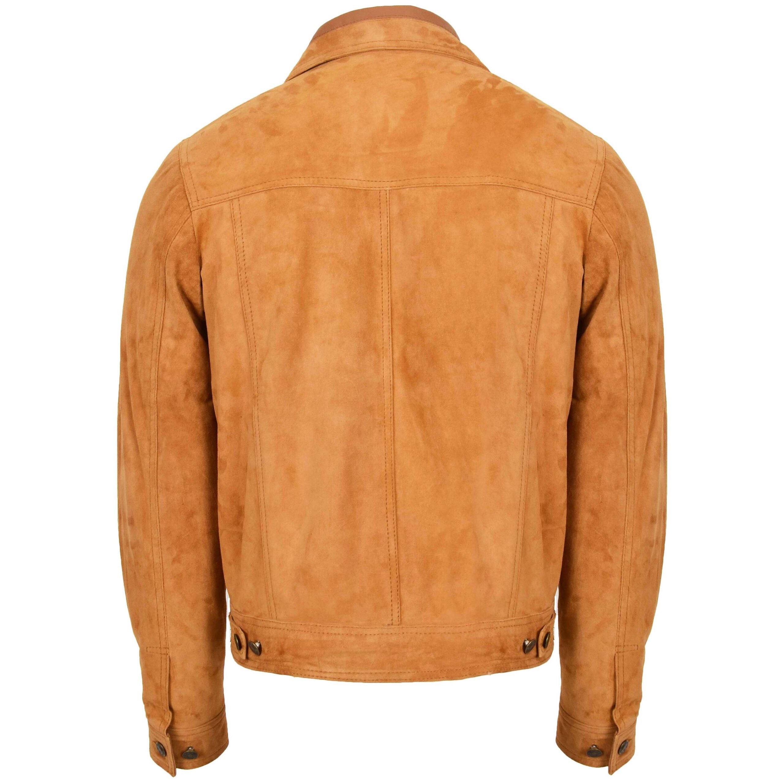 Mens Real Suede Trucker Harrington Jacket Daryl Dynamo Tan