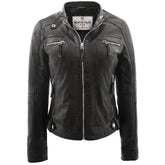 Womens Real Leather Biker Jacket Casual Style Annie Nova Black