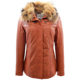 Womens Leather Jacket with Detachable Collar Dalia Clestial Cognac