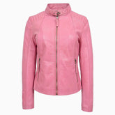Womens Real Leather Classic Biker Jacket Sophia Baby Chroma Pink
