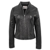 Womens Leather Casual Standing Collar Jacket Nova Black