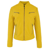 Womens Leather Standing Collar Jacket Becky Vivid Yellow