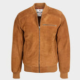Mens Suede Bomber Varsity Jacket Reg Dynamo Tan