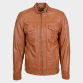 Mens Casual Biker Leather Jacket Dynamo Tan