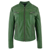 Womens Leather Standing Collar Jacket Becky Aurora Green