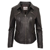 Womens Classic Leather Biker Zip Box Jacket Zenith Brown