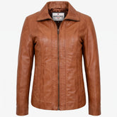 Womens Classic Zip Fastening Leather Jacket Julia Dynamo Tan