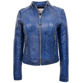 Womens Detachable Hoodie Biker Leather Jacket Lily Radiant Blue