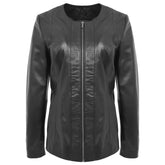 Womens Classic Soft Leather Collarless Jacket Nova Black