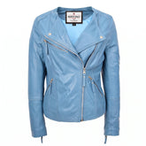 Womens Leather Casual Biker Jacket Shelly Cross Zip Tranquil Teal