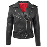Womens Leather Biker Brando Style Jacket Holly Nova Black