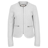 Womens Leather Collarless Jacket with Quilt Design Joan Astral White