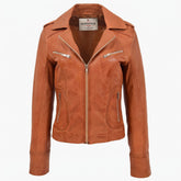 Womens Leather Fitted Biker Style Jacket Kim Dynamo Tan