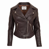 Womens Soft Leather Cross Zip Biker Jacket Anna Zenith Brown