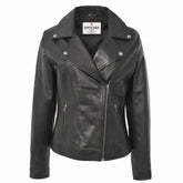 Womens Soft Leather Cross Zip Biker Jacket Lola Nova Black