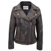 Womens Soft Leather Cross Zip Biker Jacket Lola Vintage Nova Black