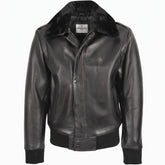 Mens Leather Bomber Pilot Jacket Removable Collar Leroy Nova Black