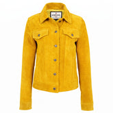 Womens Soft Suede Trucker Style Jacket Alma Vivid Yellow