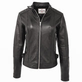 Womens Soft Leather Casual Zip Biker Jacket Ruby Nova Black