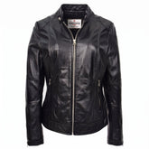 Womens Real Leather Biker Jacket Zip up Casual Connie Nova Black