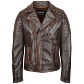 Mens Dual Zip Biker Leather Jacket Brown Zenith