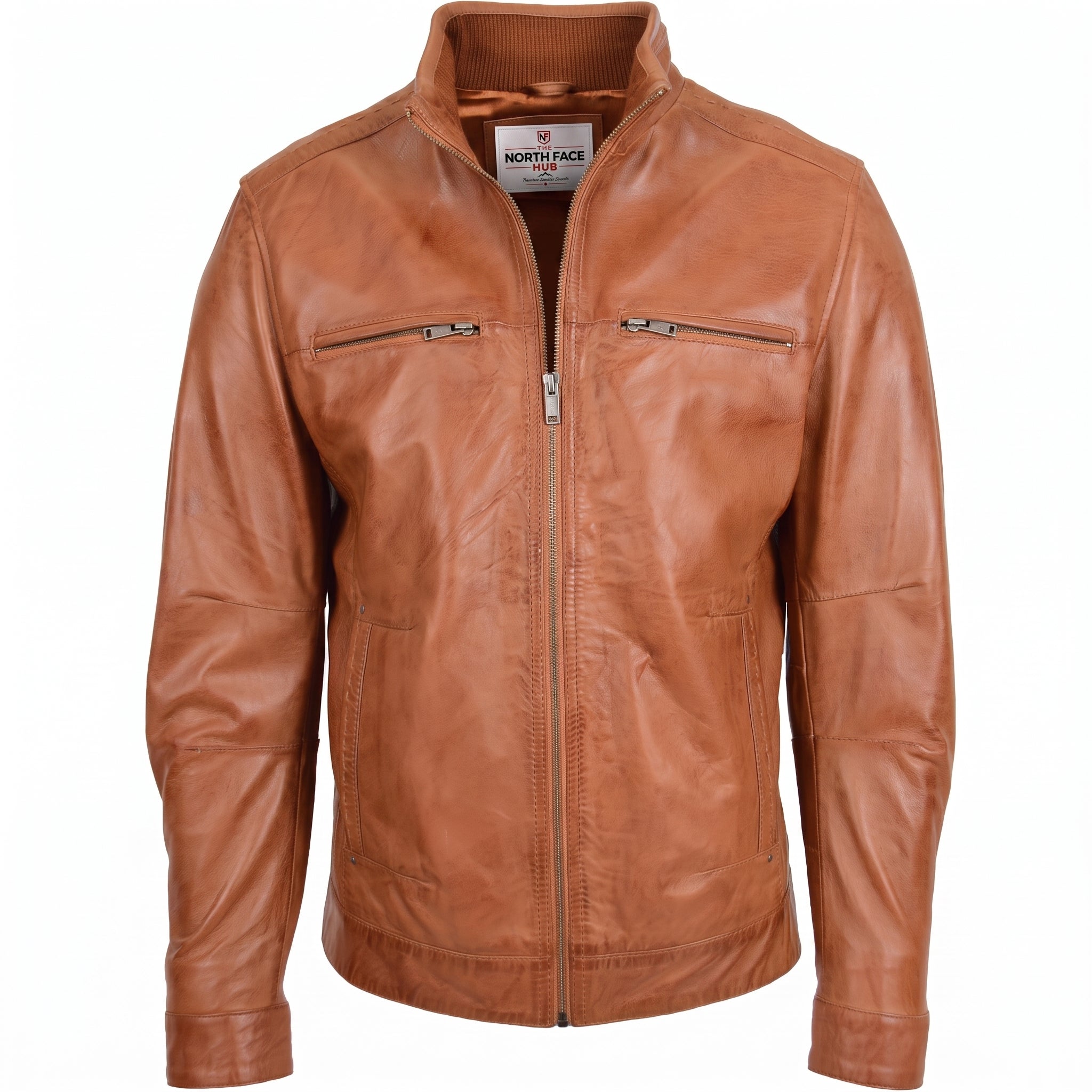 Men's Standing Collar Leather Jacket Tony Dynamo Tan