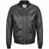 Mens Leather MA-1 Bomber Jacket Ryan Nova Black