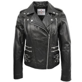 Womens Cross Zip Biker Leather Jacket Cara Nova Black
