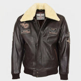 Mens Leather Jacket with Detachable Collar Pilot-N Zenith Brown