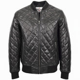 Mens Leather Quilted Bomber Jacket Warren Nova Black