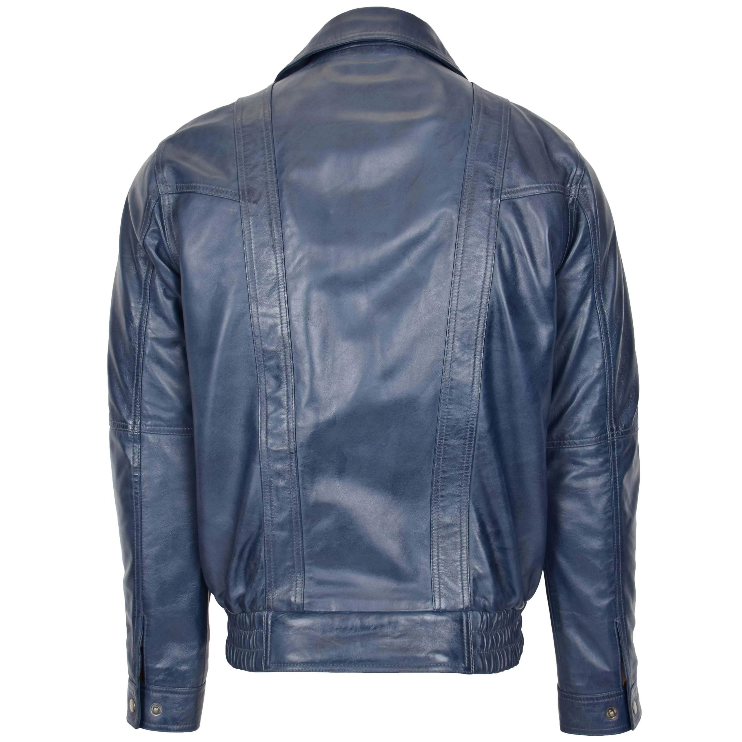 Mens Leather Bomber Blouson Jacket Robert Radiant Blue