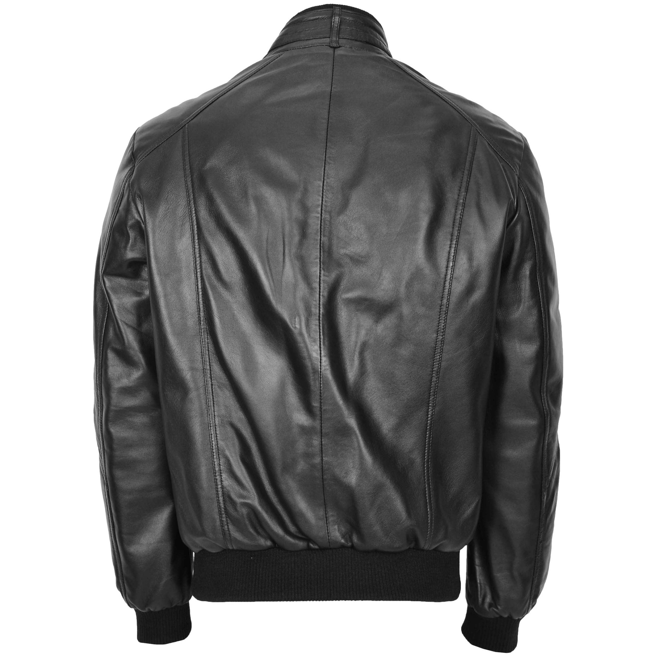 Mens Leather Bomber Flight Jacket Tom Nova Black
