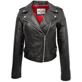 Womens Leather Biker Style Emma Cross Zip Jacket Nova Black