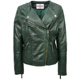 Womens Leather Casual Biker Jacket Shelly Cross Zip Aurora Green