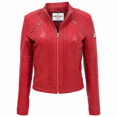 Womens Leather Classic Biker Style Jacket Ignite Red