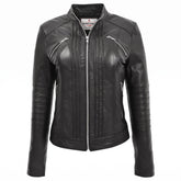 Womens Leather Classic Biker Style Jacket Nova Black