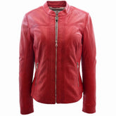 Womens Leather Classic Biker Style Tayla Jacket Ignite Red