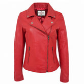 Womens Soft Leather Cross Zip Biker Jacket Lola Ignite Red