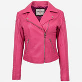 Womens Soft Leather Cross Zip Biker Jacket Anna Chroma Pink