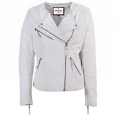 Womens Leather Casual Biker Jacket Shelly Cross Zip Astral Off White