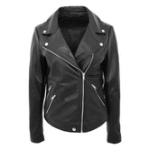 Womens Leather Biker Style Jacket Maya Cross Zip Nova Black