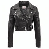 Womens Leather Cropped Biker Style Jacket Demi Nova Black