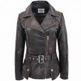 Womens Leather Hip Length Biker Jacket Celia Paradox Rub Off