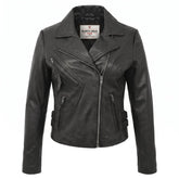 Womens Soft Leather Cross Zip Casual Jacket Jodie Nova Black