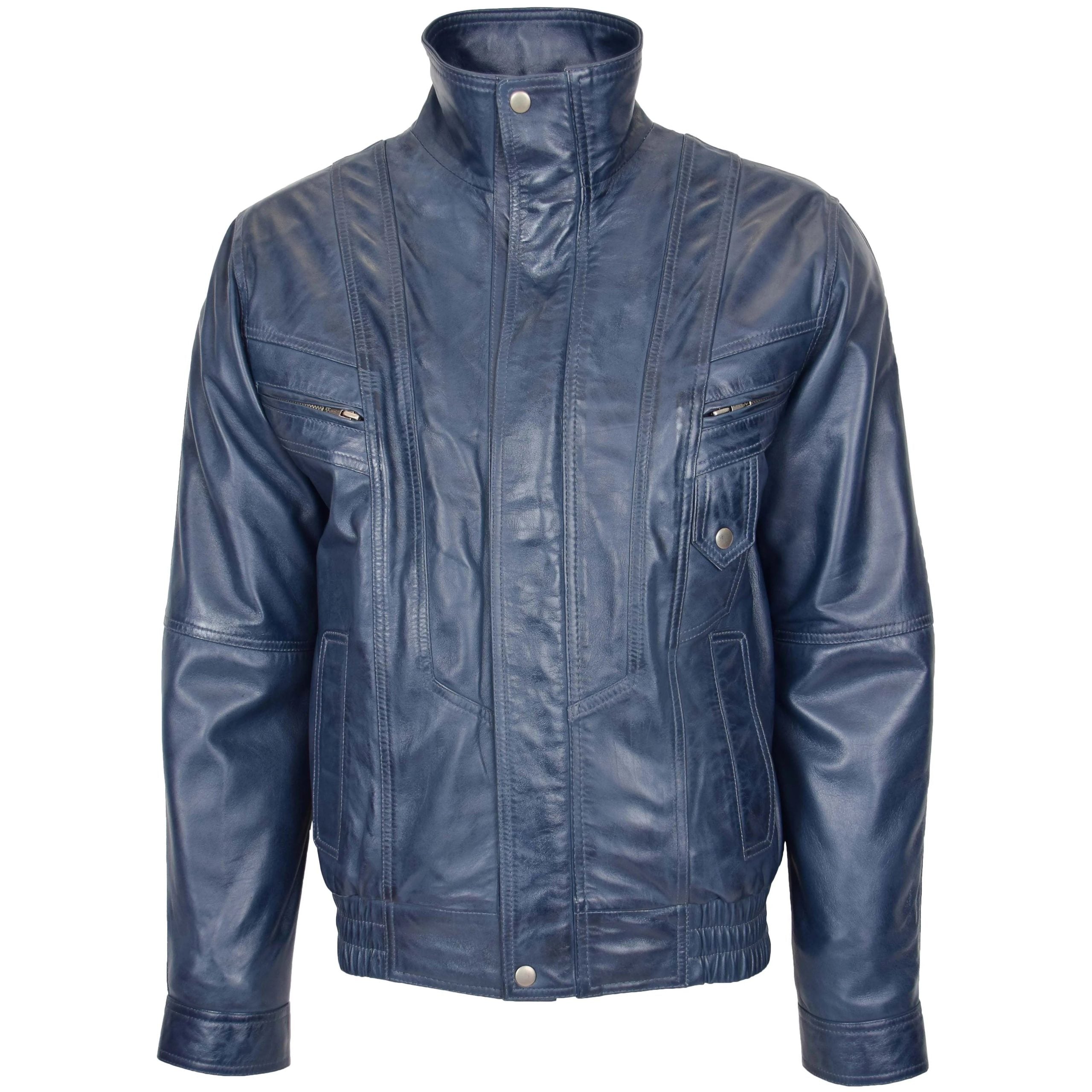Mens Leather Bomber Blouson Jacket Robert Radiant Blue