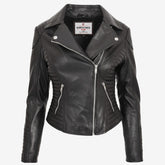 Womens Soft Leather Cross Zip Biker Jacket Anna Nova Black