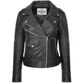 Womens Real Leather Biker Cross Zip Fashion Jacket Remi Nova Black