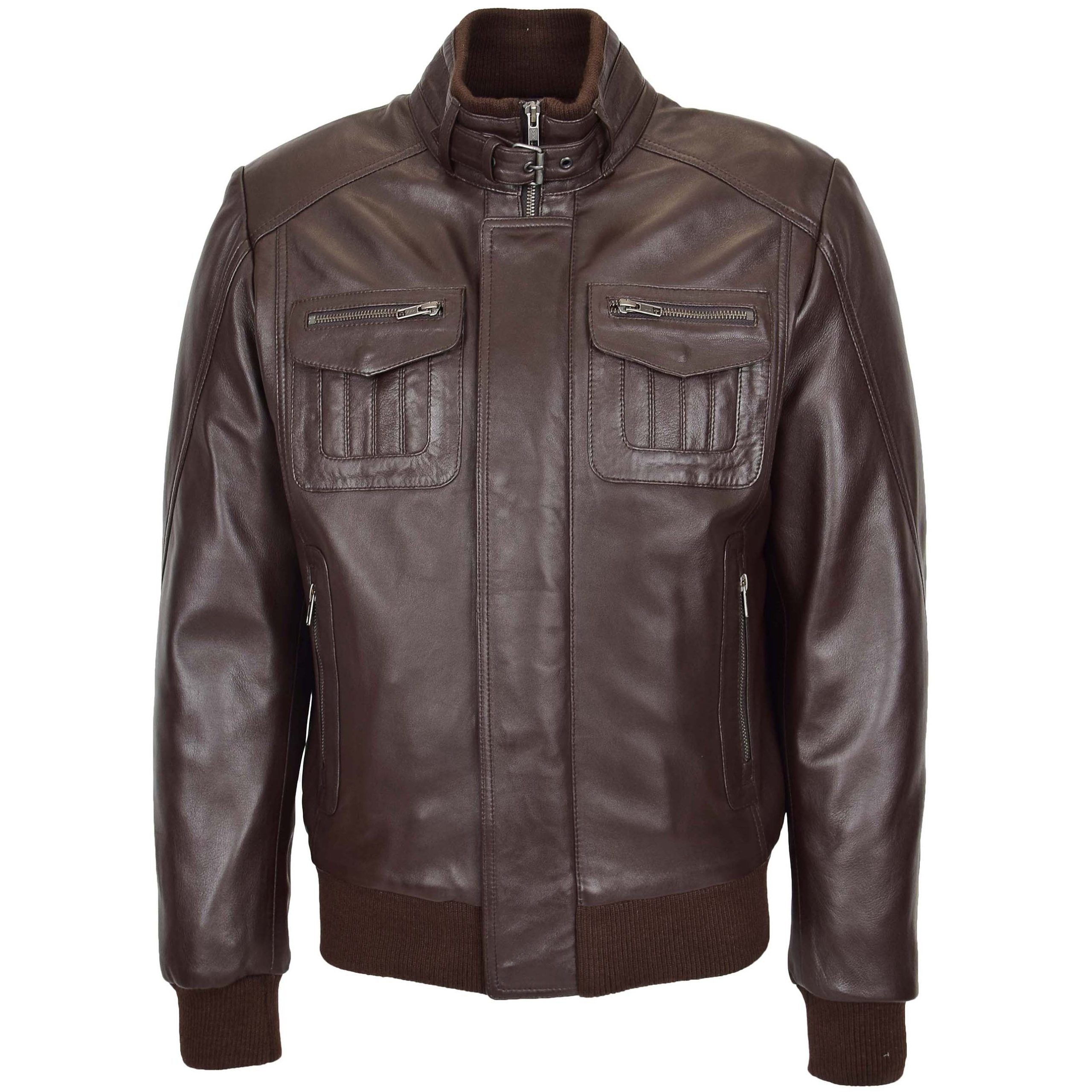 Mens Leather Bomber Flight Jacket Tom Zenith Brown