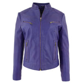 Womens Leather Standing Collar Jacket Becky Whisper Purple