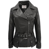 Womens Leather Hip Length Biker Jacket Celia Nova Black